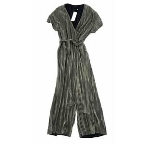 NWT Gold Metallic Jumpsuit Womens Medium Jumper One Pc Raw Hem Pantsuit Romper